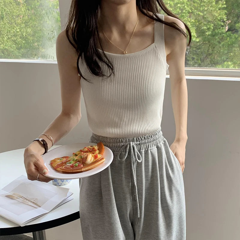 HELIAR Women Plain Tops Knitted Tank Tops Fashion Cute Basic Crop Tops Women O-neck Plain Crop Tops 2025 Summer