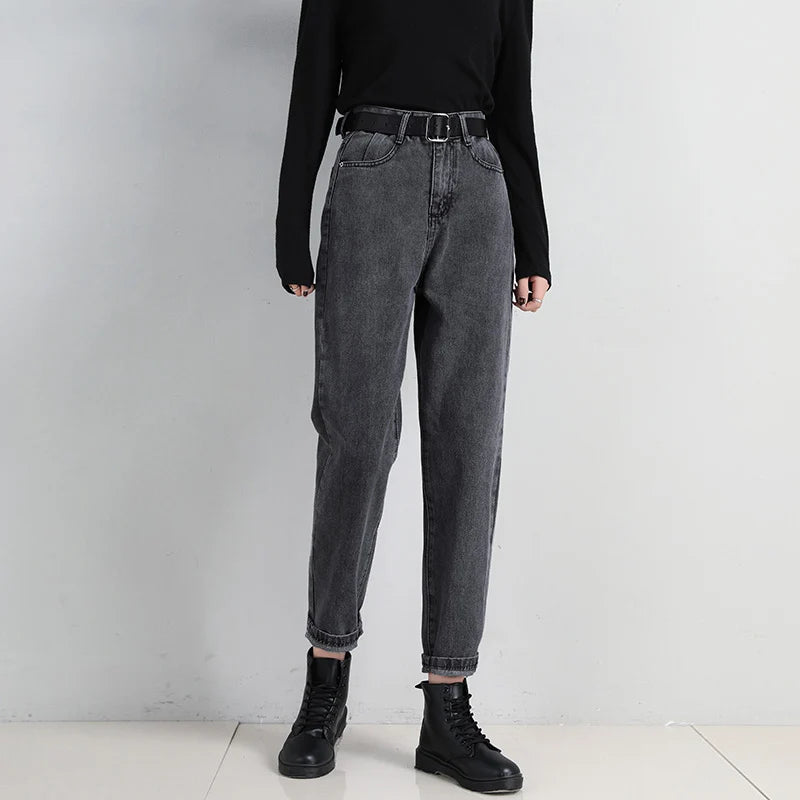 High Waist Jeans Women Classic Vintage Blue Gray Mom Jeans Straight Denim Trousers Womens Casual BF Harem Pants Jeans Femme