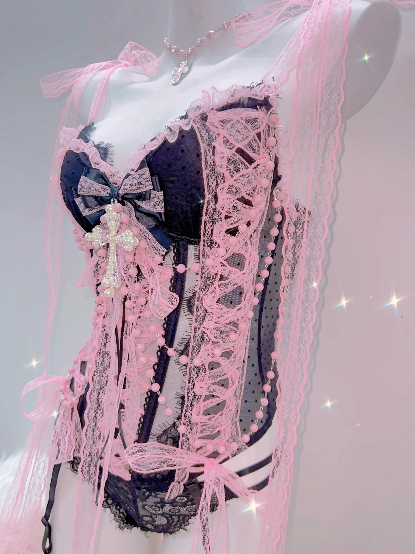 Cross Tank Tops Lace Tank Tops Pink crop top gothic tank tops y2k tops y2k fashion LolitaTank TopsKawaii Tank Tops bow tops