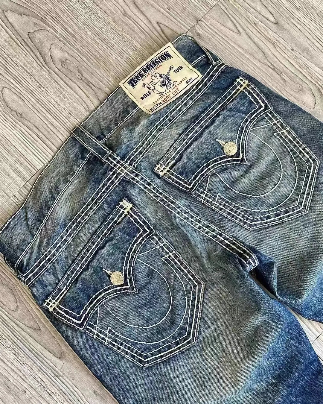 Buddha Jeans Vintage Y2K Men's Jeans Women's Pocket Embroidered Jeans Patch Leather Vintage Blue Jeans Loose Fit Jeans pants