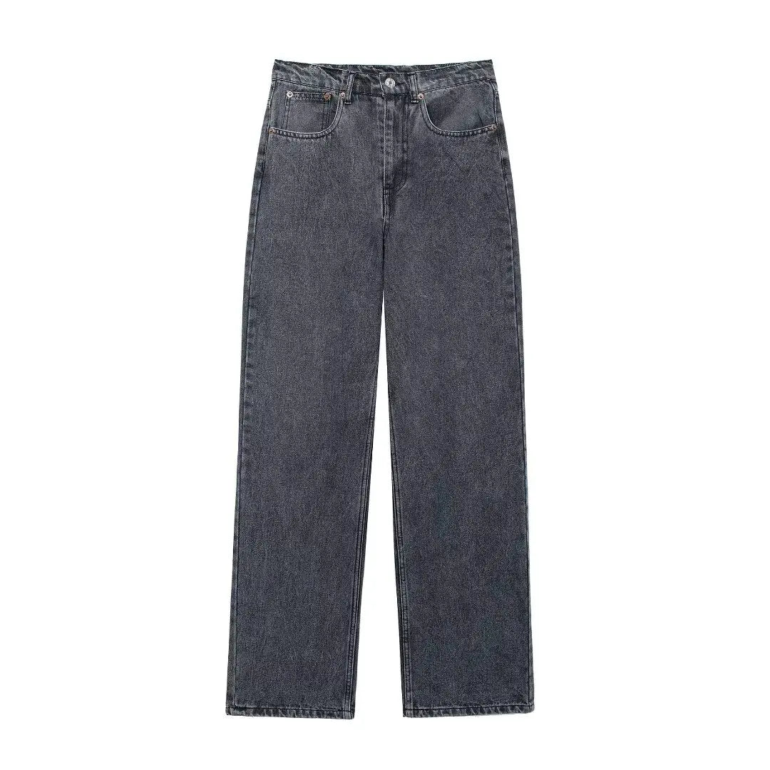 Jeans For Women 2024 Denim Solid Loose Zipper Fly Female Hole Trouser Pockets Wild Basic Commute Woman Wide Leg Long Pant