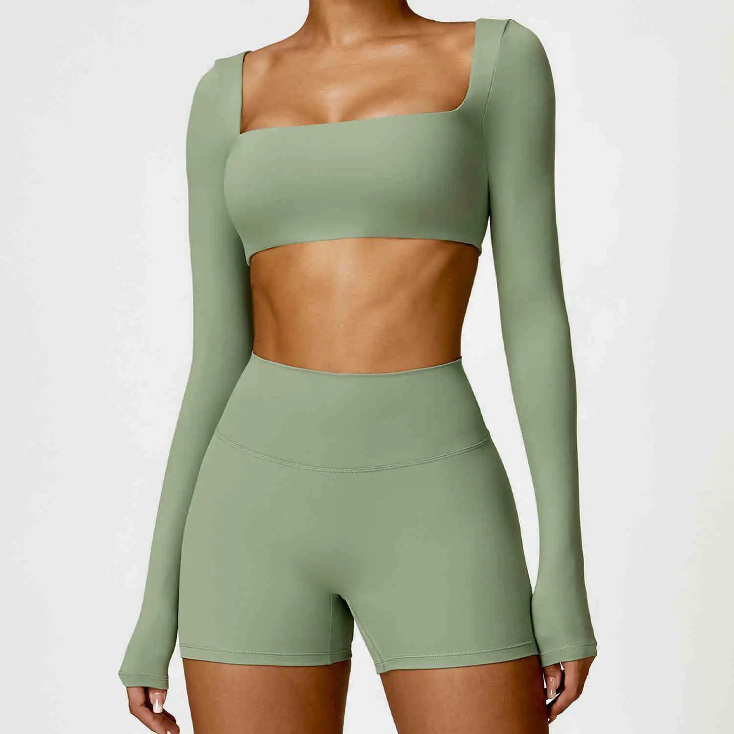 Yoga Clothes 2PCS Gym Set Sports Shorts Set Women Long Sleeved High Waist Shorts Fitness Suit Running Workout Tracksuit XP133