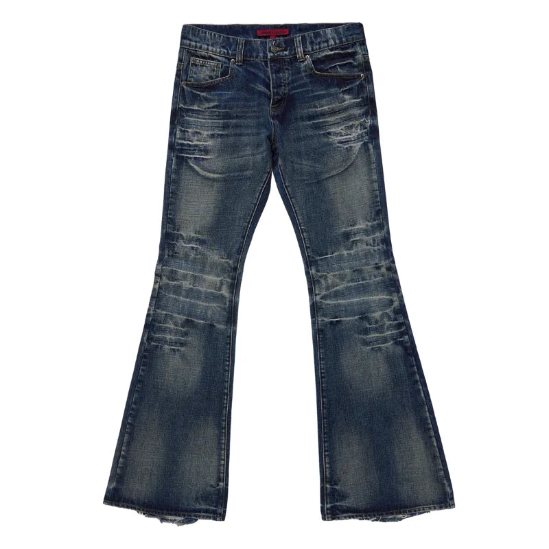 Y2K Mid Blue Flared Jeans Vintage Washed Men Women Bootcut Jeans Gothic High Street Unisex Streetwear Retro Baggy wide leg Pants