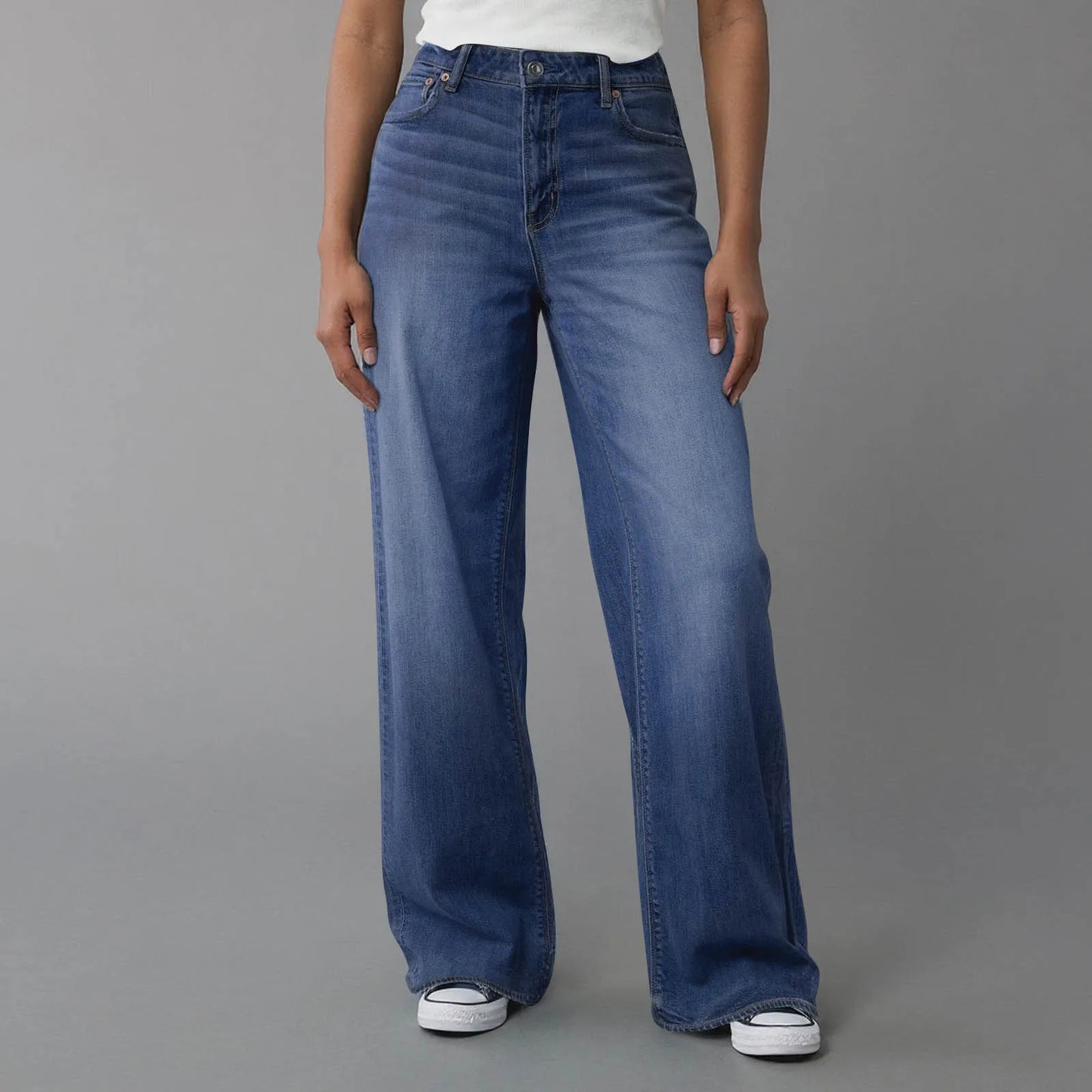 Hot Sale Women's High Waisted Jeans Stretchy Flared Straight Leg Denim Pants Solid Color Loose Trendy Comfortable Denim Pants