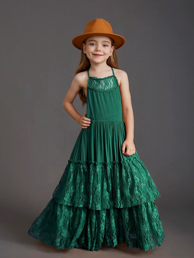 Plus Size Princess Girls Lace Long Dresses Baby Kids Flower Wedding Christmas Party Vestidos Children Clothing For 3-15 Years