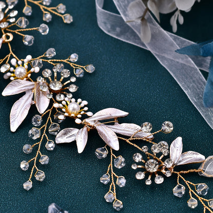 Golden Leaf Rhinestone Flower Belts Sash Elegant Lace Up Waistband Bridal Belt French Style Wedding Dress Belt Women