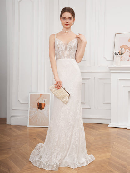 Floral Lace Cross Tie Back Cami Dress, Elegant Trumpet V-neck Bodycon Wedding Dress, Women's Clothing Wedding/Evening dress/Occasion/Engagement/Ceremony