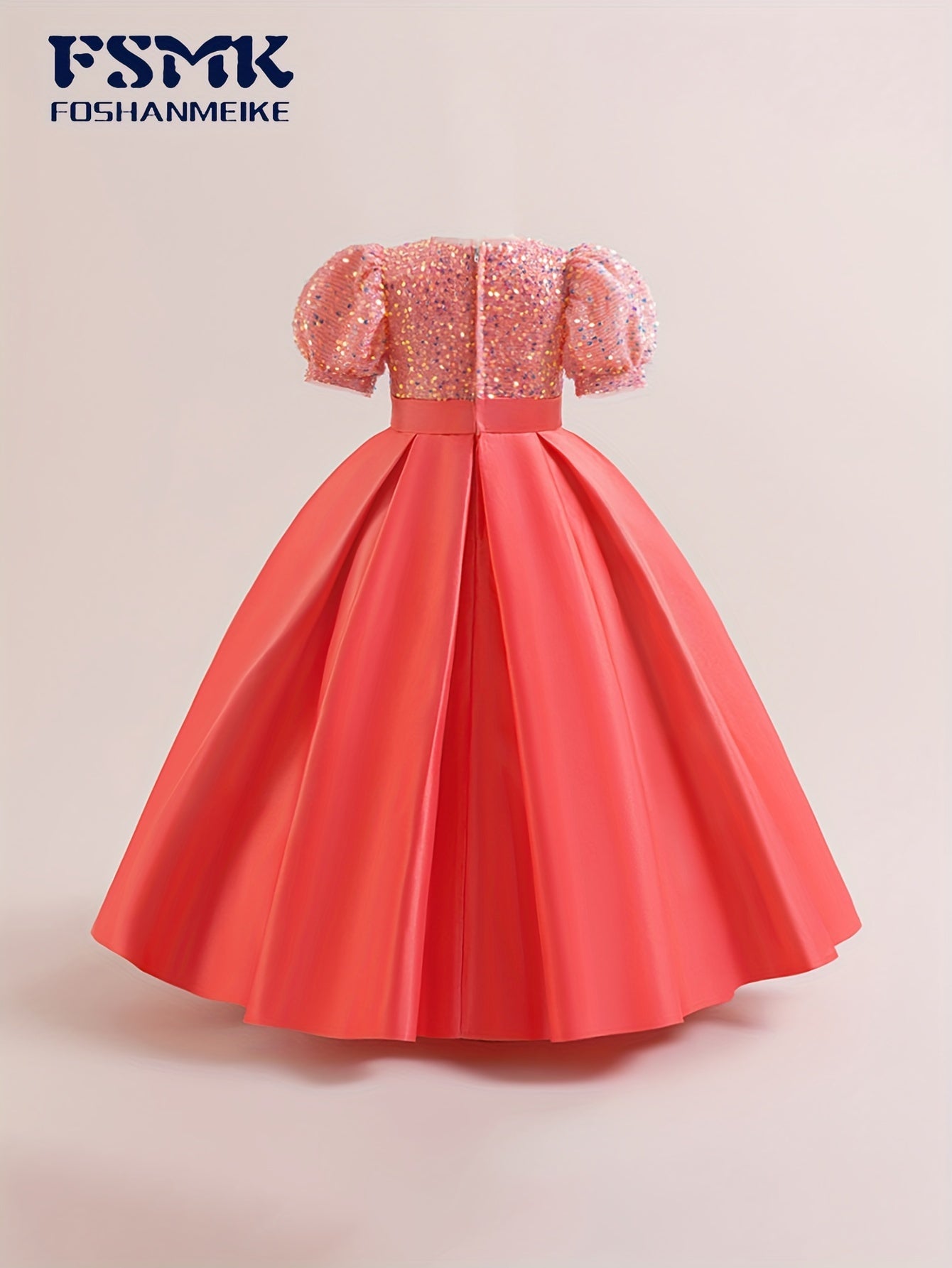 New Youngsters's Dress Long Princess Dress Satin Wedding Dress Flower Youngsters Dress Elegant Evening Dress for Girls Bubble Sleeve Sequins Sparkling Puffy Skirt