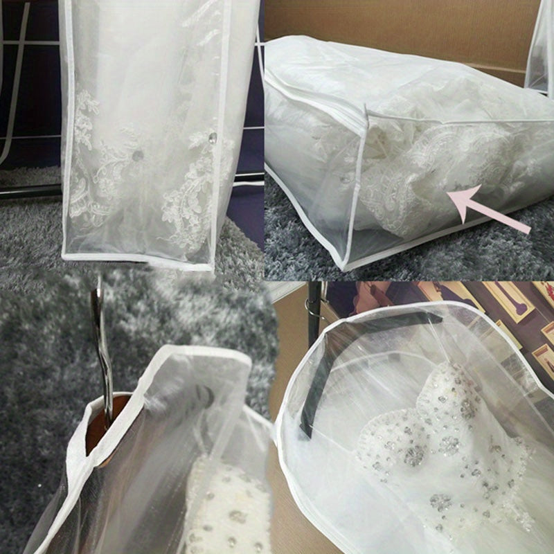 1pc Wedding Dress Dust Cover Bags, Transparent Hanging Clothes Storage Bags For Dress, Portable Garment Bags, Household Storage Organizer For Bedroom, Closet, Wardrobe, Home, Dorm