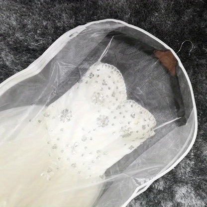 1pc Wedding Dress Dust Cover Bags, Transparent Hanging Clothes Storage Bags For Dress, Portable Garment Bags, Household Storage Organizer For Bedroom, Closet, Wardrobe, Home, Dorm
