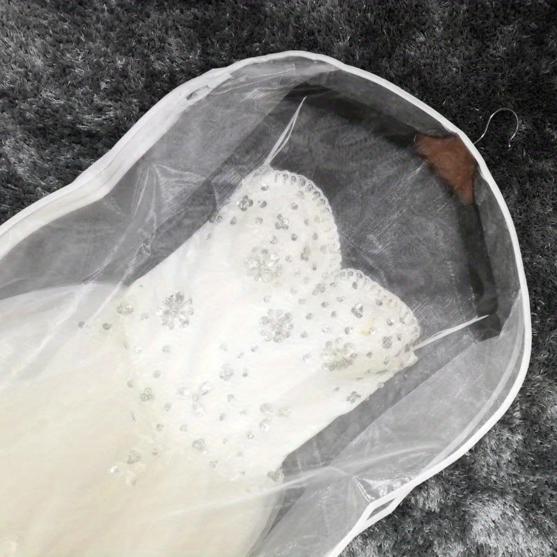 1pc Wedding Dress Dust Cover Bags, Transparent Hanging Clothes Storage Bags For Dress, Portable Garment Bags, Household Storage Organizer For Bedroom, Closet, Wardrobe, Home, Dorm