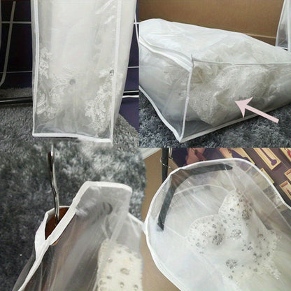 1pc Wedding Dress Dust Cover Bags, Transparent Hanging Clothes Storage Bags For Dress, Portable Garment Bags, Household Storage Organizer For Bedroom, Closet, Wardrobe, Home, Dorm