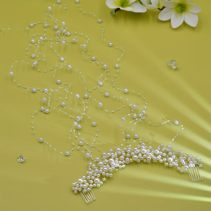 1PC Elegant Faux Pearl Hair Comb Exquisite Beads Tassel Bridal Wedding Dress Headpiece
