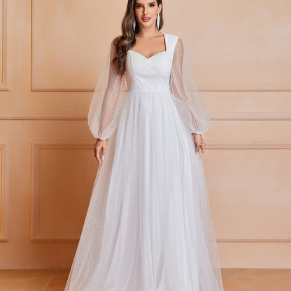 Timeless Elegance - Solid Cut Out Ruched Wedding Dress with Flattering Shirred Waistline and Romantic Long Sleeves - Premium Womens Bridal Gown