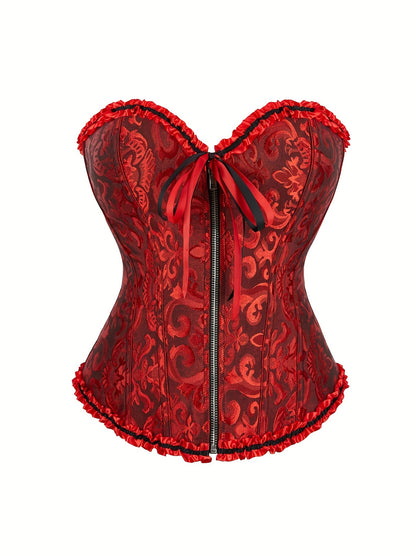 Elegant Bridal Corset Top with Floral Jacquard Pattern - Lace-Up Back, Zipper Closure, Tummy Control Waist Cincher Vest for Women's Wedding Dress, Bridal Undergarment|Floral Jacquard Design|Intricate Pattern Corset