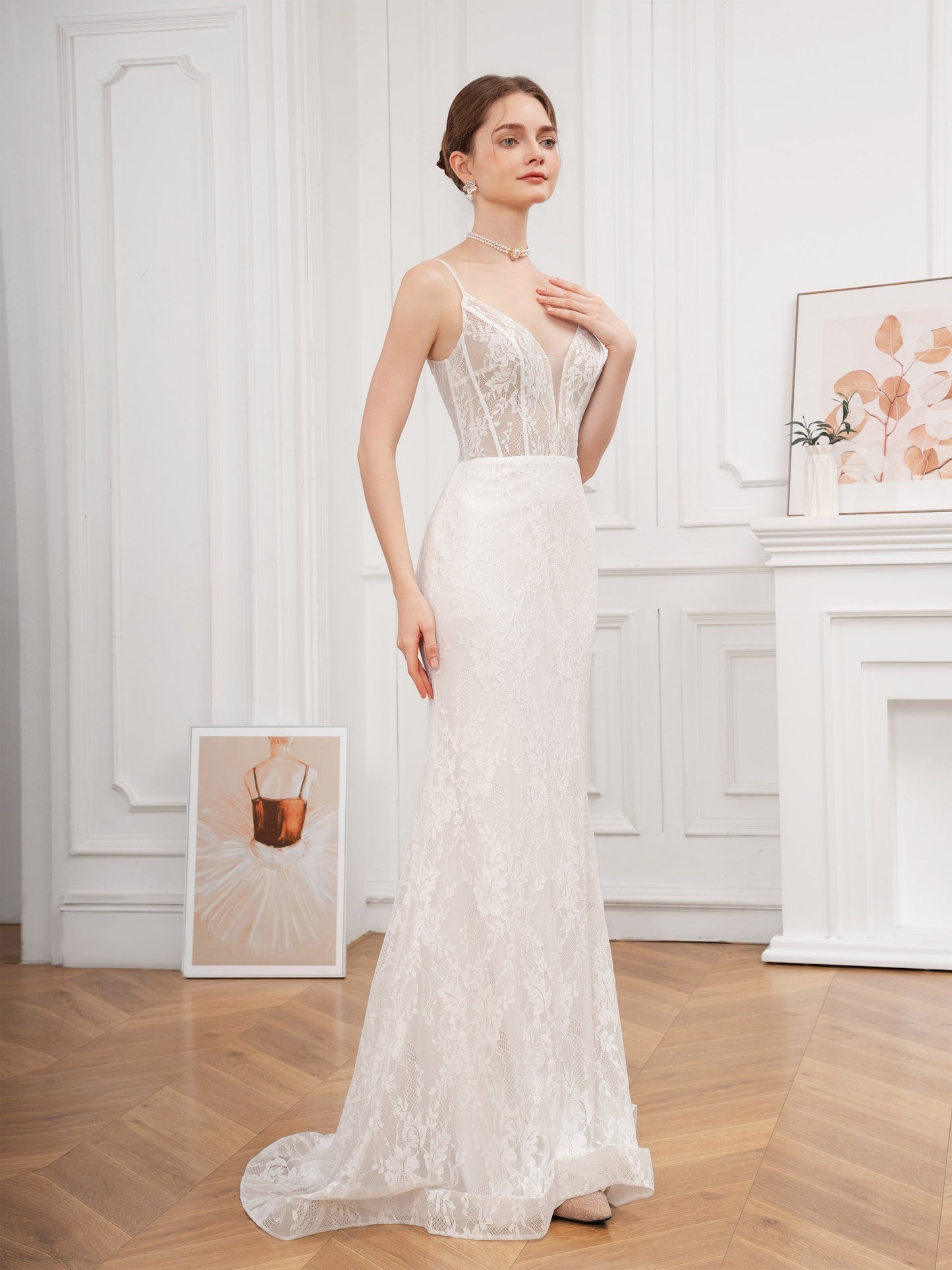 Floral Lace Cross Tie Back Cami Dress, Elegant Trumpet V-neck Bodycon Wedding Dress, Women's Clothing Wedding/Evening dress/Occasion/Engagement/Ceremony
