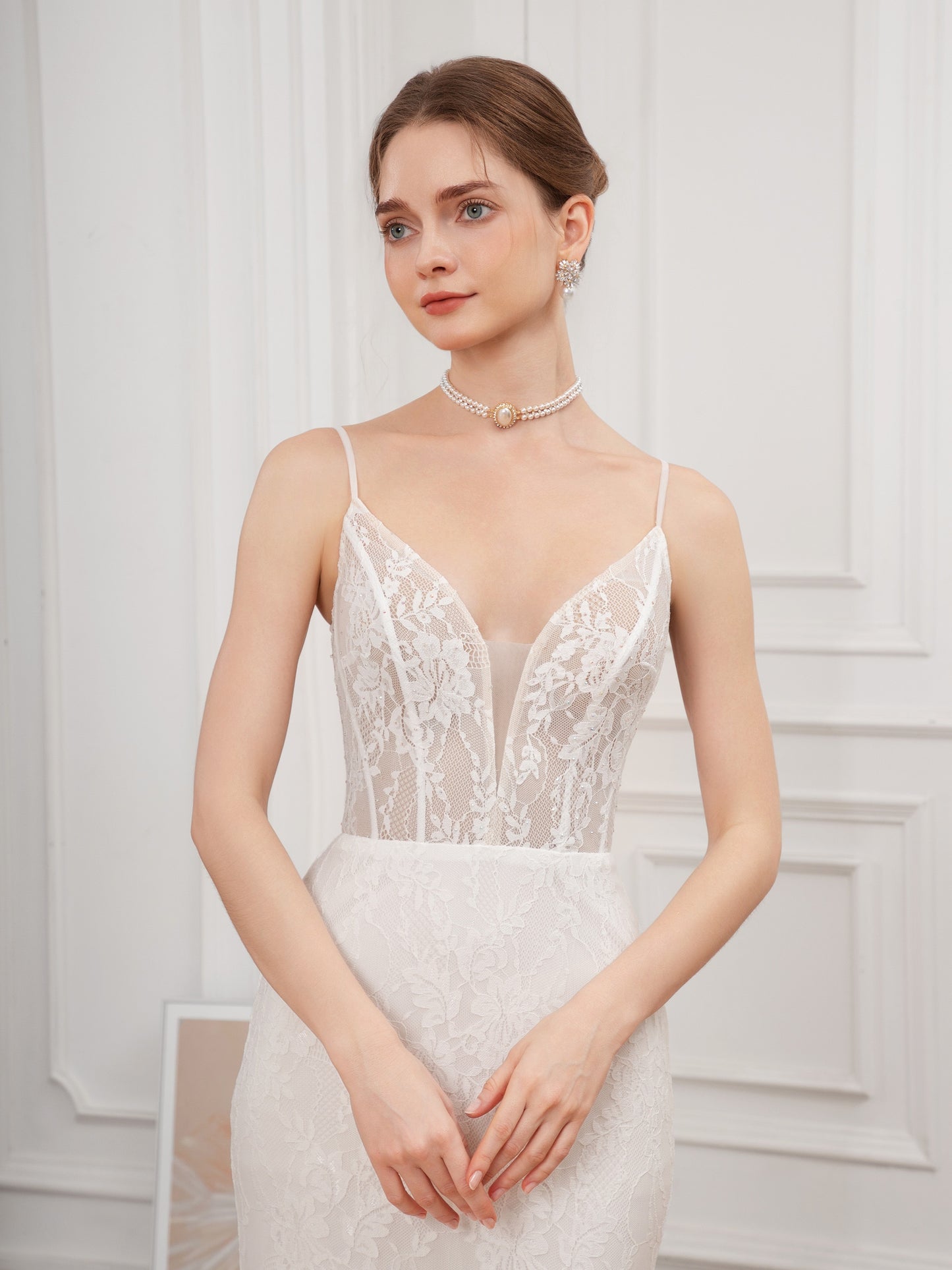 Floral Lace Cross Tie Back Cami Dress, Elegant Trumpet V-neck Bodycon Wedding Dress, Women's Clothing Wedding/Evening dress/Occasion/Engagement/Ceremony