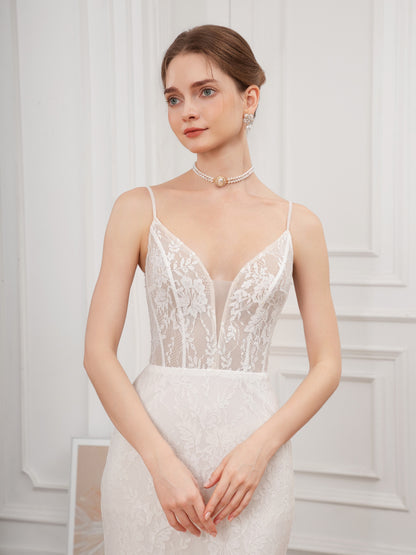 Floral Lace Cross Tie Back Cami Dress, Elegant Trumpet V-neck Bodycon Wedding Dress, Women's Clothing Wedding/Evening dress/Occasion/Engagement/Ceremony