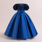 New Youngsters's Dress Long Princess Dress Satin Wedding Dress Flower Youngsters Dress Elegant Evening Dress for Girls Bubble Sleeve Sequins Sparkling Puffy Skirt