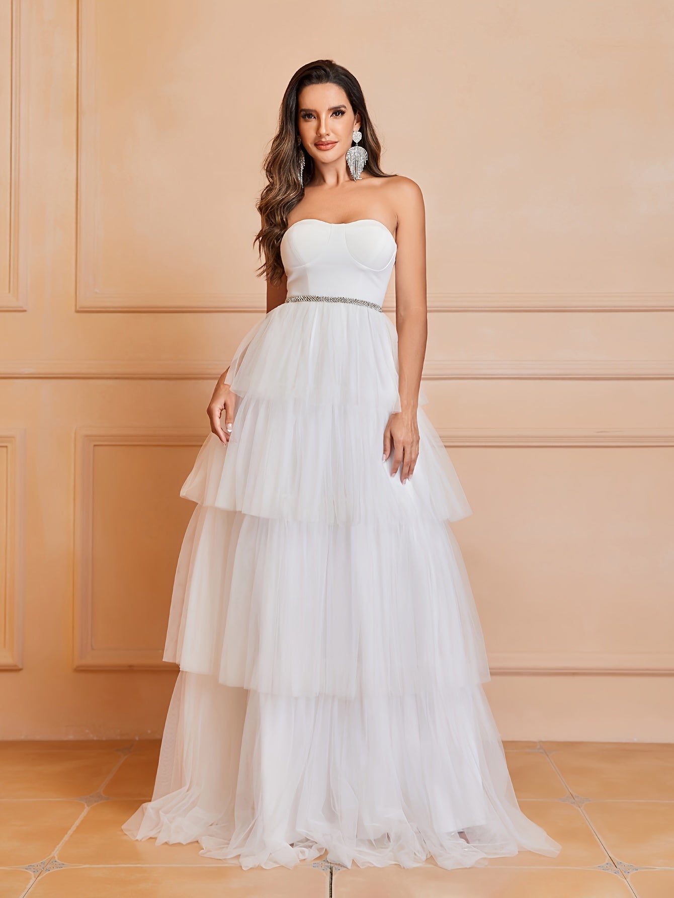 Sweetheart Neck Tiered Wedding Dress, Elegant Backless Tube Dress For Wedding Party, Women's Clothing