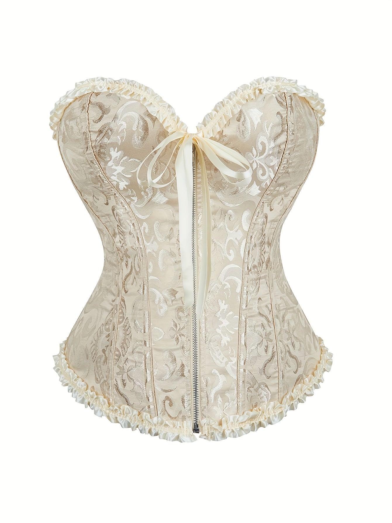 Elegant Bridal Corset Top with Floral Jacquard Pattern - Lace-Up Back, Zipper Closure, Tummy Control Waist Cincher Vest for Women's Wedding Dress, Bridal Undergarment|Floral Jacquard Design|Intricate Pattern Corset