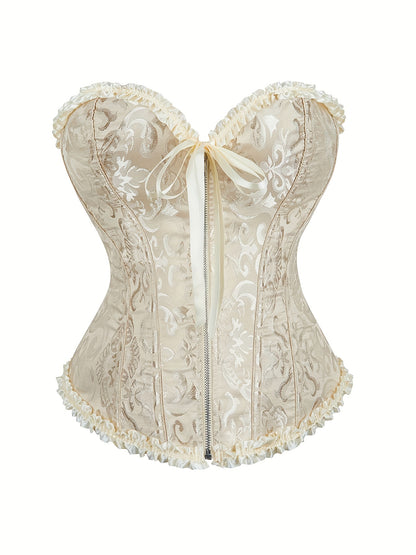 Elegant Bridal Corset Top with Floral Jacquard Pattern - Lace-Up Back, Zipper Closure, Tummy Control Waist Cincher Vest for Women's Wedding Dress, Bridal Undergarment|Floral Jacquard Design|Intricate Pattern Corset