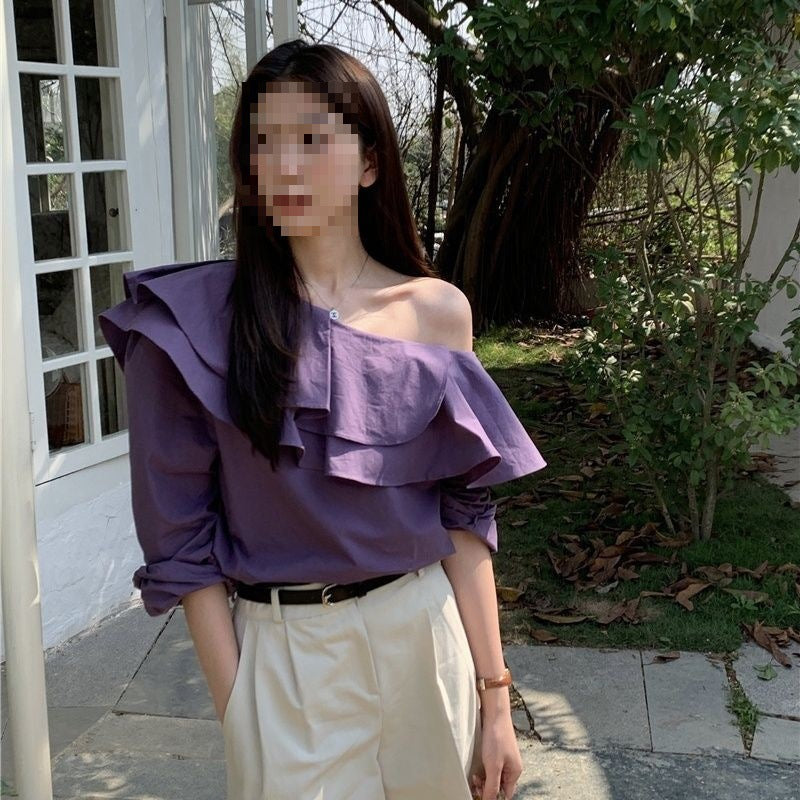 Versatile White Long-sleeve Shirt With An Asymmetric Edgy Design