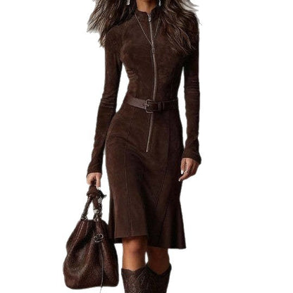 Elegant Sophisticated Zip-front Lapel Dress