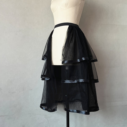 1PC Punk Style Skirt Black 3 Layers Ribbon 5 Layers Mesh Removable Tulle Skirt Half-length Skirt Covering Wedding Dress Elastic Waist Detachable Thin Tulle Skirt