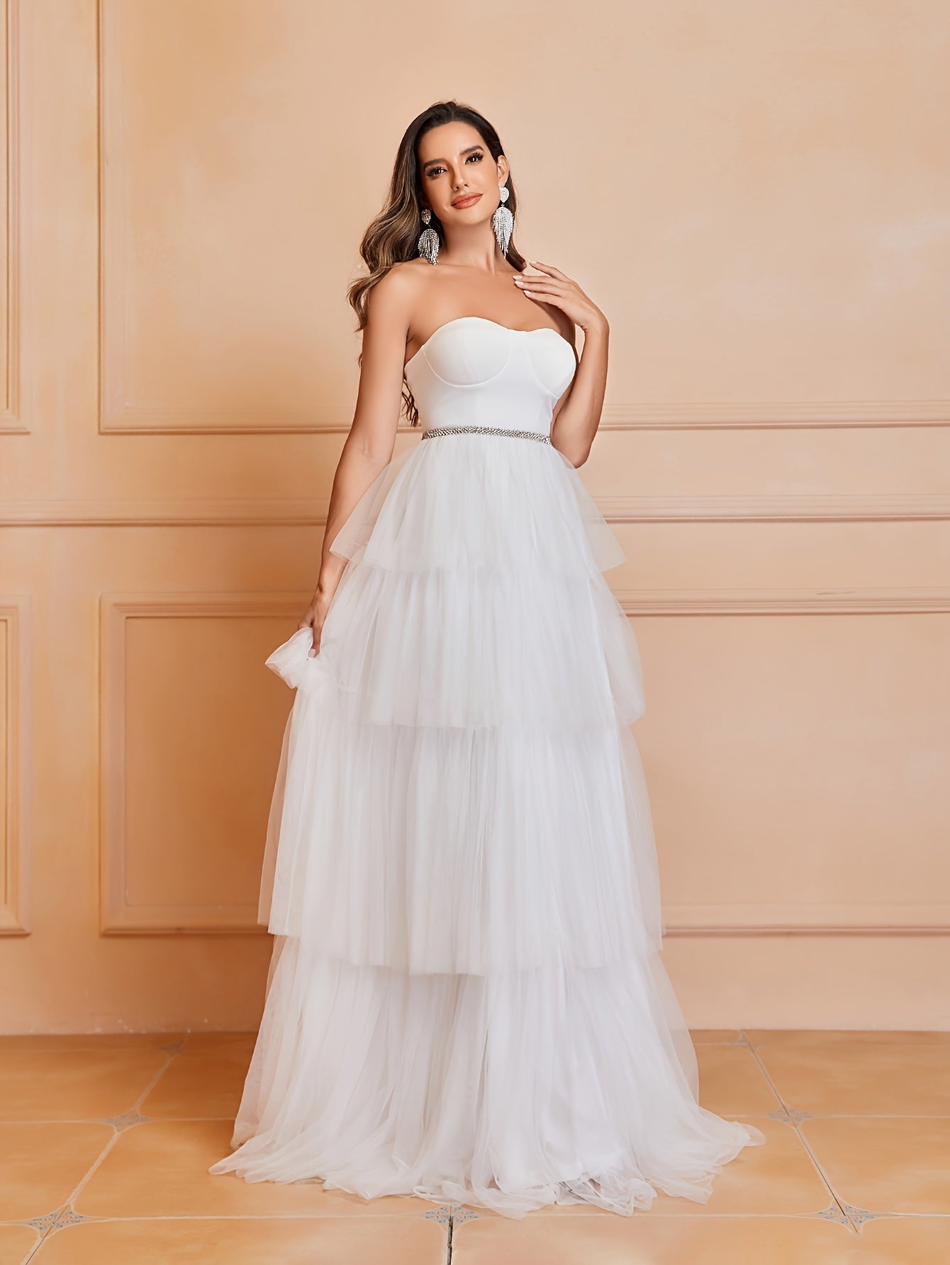 Sweetheart Neck Tiered Wedding Dress, Elegant Backless Tube Dress For Wedding Party, Women's Clothing