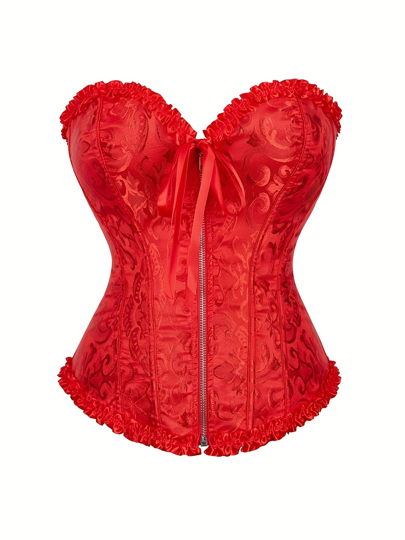 Elegant Bridal Corset Top with Floral Jacquard Pattern - Lace-Up Back, Zipper Closure, Tummy Control Waist Cincher Vest for Women's Wedding Dress, Bridal Undergarment|Floral Jacquard Design|Intricate Pattern Corset