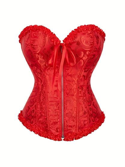 Elegant Bridal Corset Top with Floral Jacquard Pattern - Lace-Up Back, Zipper Closure, Tummy Control Waist Cincher Vest for Women's Wedding Dress, Bridal Undergarment|Floral Jacquard Design|Intricate Pattern Corset