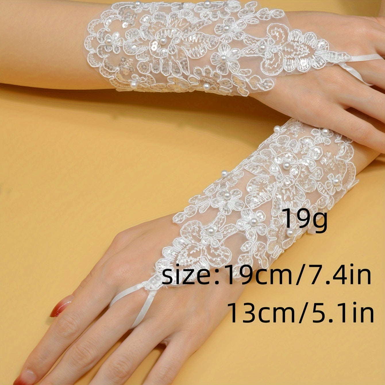 1 Pair Exquisite Fingerless Bridal Lace Gloves - Romantic Wedding Dress Accessories with Faux Pearl Embroidery, Beaded Details, and Exposed Fingertips for Elegant Brides