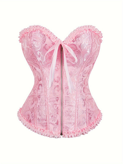 Elegant Bridal Corset Top with Floral Jacquard Pattern - Lace-Up Back, Zipper Closure, Tummy Control Waist Cincher Vest for Women's Wedding Dress, Bridal Undergarment|Floral Jacquard Design|Intricate Pattern Corset