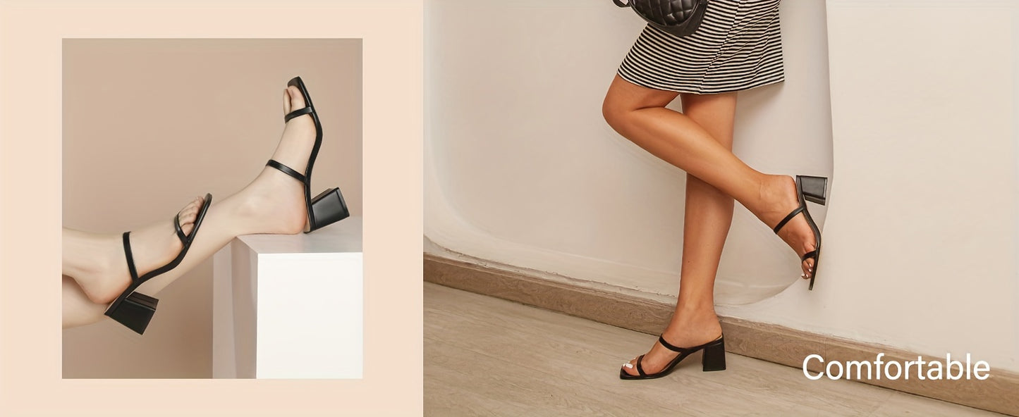 Square Toe Heeled Sandals For Women, Women's Low Block Heels Sandals, Ankle Strap Chunky Heels For Party Wedding Dress Shoes