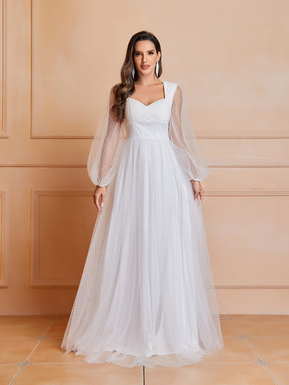 Timeless Elegance - Solid Cut Out Ruched Wedding Dress with Flattering Shirred Waistline and Romantic Long Sleeves - Premium Womens Bridal Gown