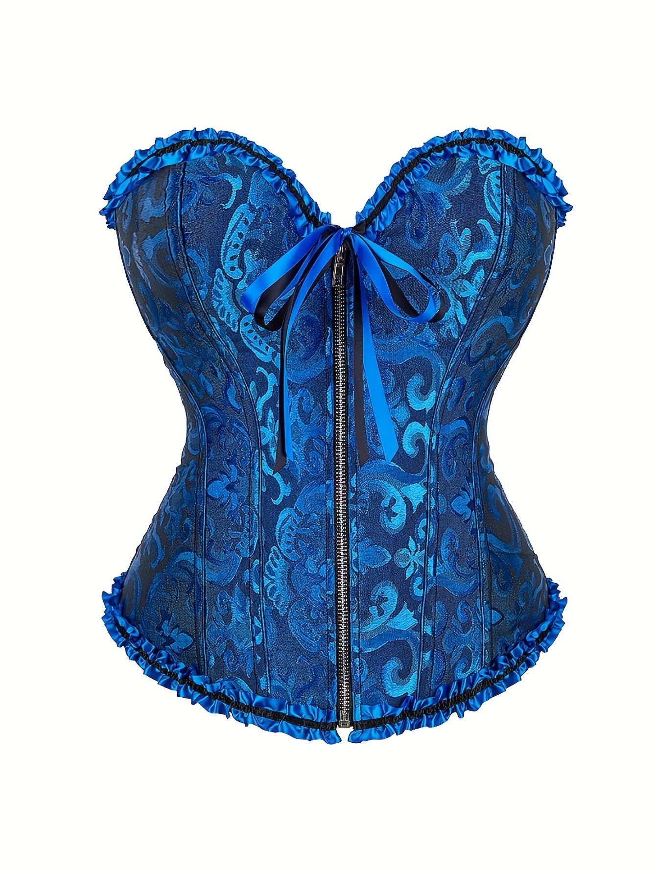 Elegant Bridal Corset Top with Floral Jacquard Pattern - Lace-Up Back, Zipper Closure, Tummy Control Waist Cincher Vest for Women's Wedding Dress, Bridal Undergarment|Floral Jacquard Design|Intricate Pattern Corset