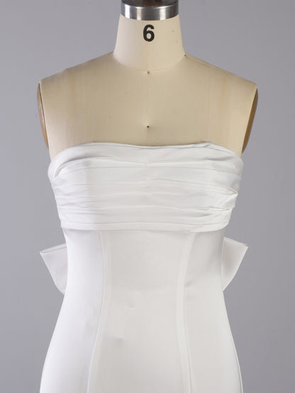 Plicated Detail Bow Back Tube Dress - Elegant Sweep Train Sleeveless Strapless Waist Draped Design -  Wedding Dress - For Women - Perfect for Weddings & Special Occasions - Ideal Gift for Brides