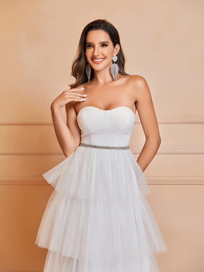 Sweetheart Neck Tiered Wedding Dress, Elegant Backless Tube Dress For Wedding Party, Women's Clothing