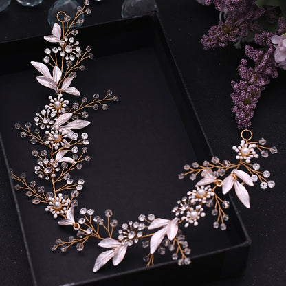 Golden Leaf Rhinestone Flower Belts Sash Elegant Lace Up Waistband Bridal Belt French Style Wedding Dress Belt Women