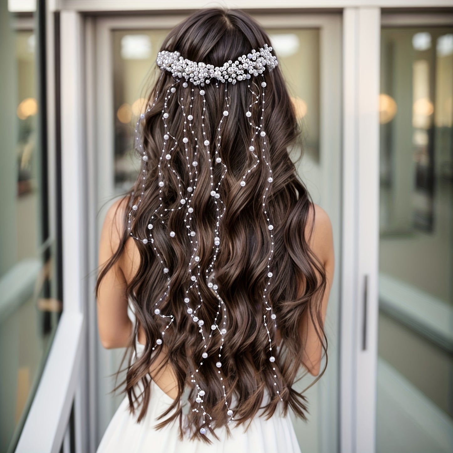1PC Elegant Faux Pearl Hair Comb Exquisite Beads Tassel Bridal Wedding Dress Headpiece