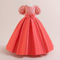 New Youngsters's Dress Long Princess Dress Satin Wedding Dress Flower Youngsters Dress Elegant Evening Dress for Girls Bubble Sleeve Sequins Sparkling Puffy Skirt