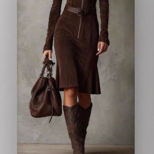 Elegant Sophisticated Zip-front Lapel Dress