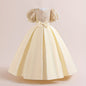New Youngsters's Dress Long Princess Dress Satin Wedding Dress Flower Youngsters Dress Elegant Evening Dress for Girls Bubble Sleeve Sequins Sparkling Puffy Skirt