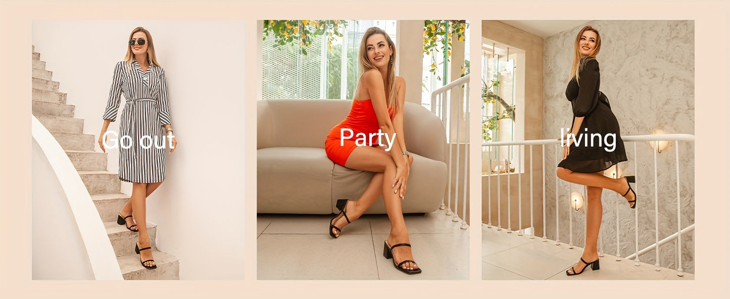 Square Toe Heeled Sandals For Women, Women's Low Block Heels Sandals, Ankle Strap Chunky Heels For Party Wedding Dress Shoes