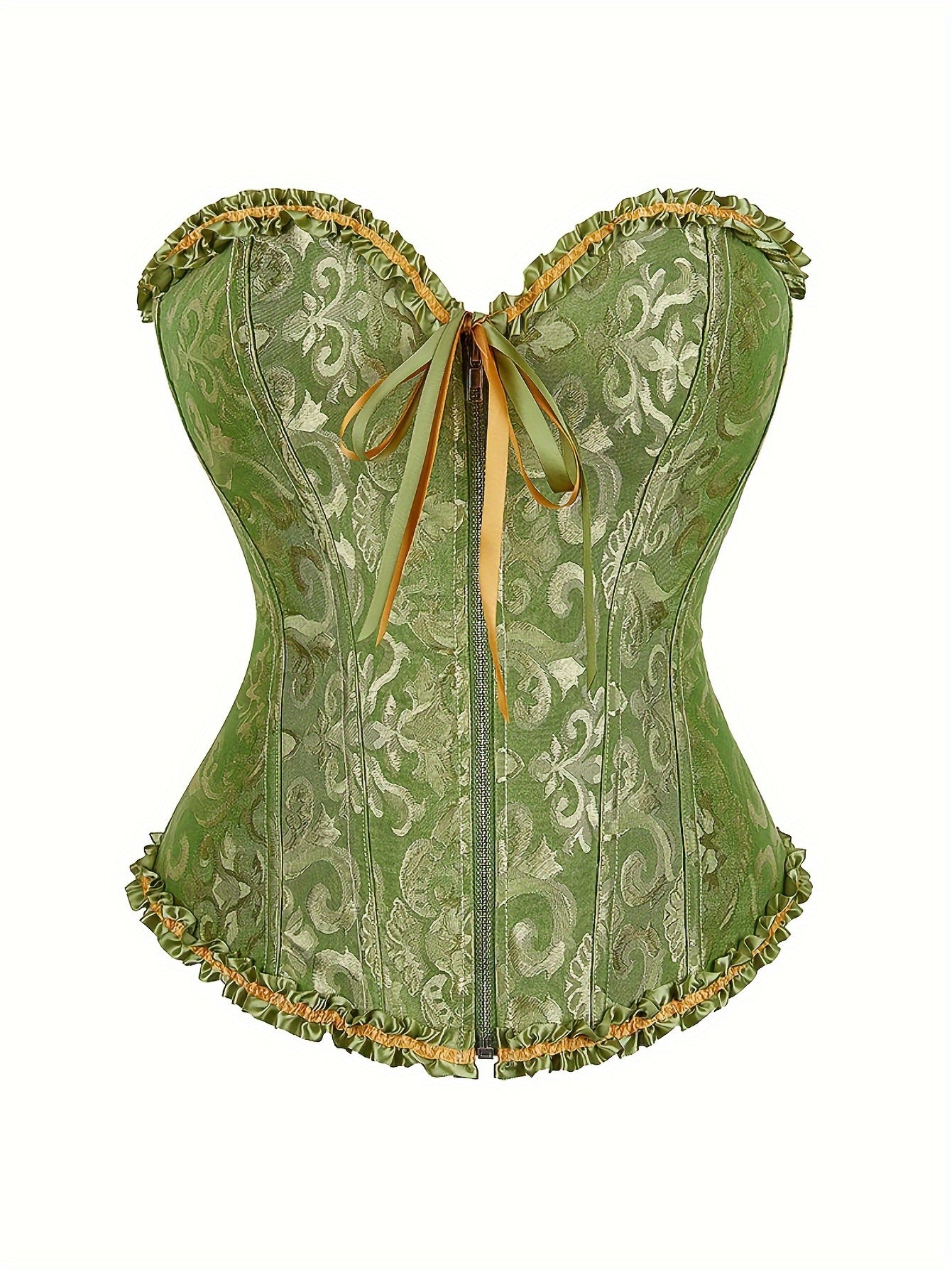 Elegant Bridal Corset Top with Floral Jacquard Pattern - Lace-Up Back, Zipper Closure, Tummy Control Waist Cincher Vest for Women's Wedding Dress, Bridal Undergarment|Floral Jacquard Design|Intricate Pattern Corset