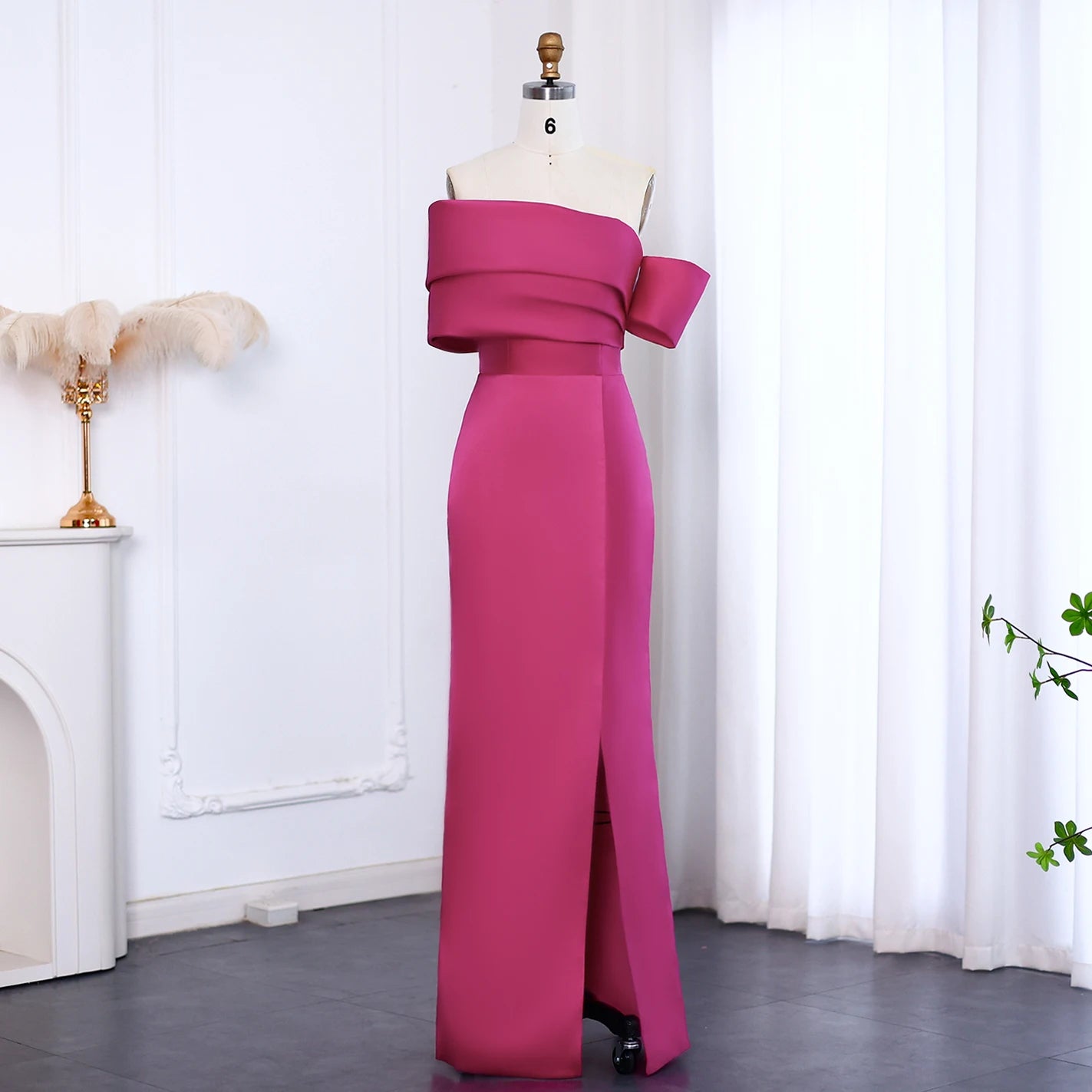 Sharon Said Elegant Off Shoulder Pink Dubai Evening Dress with High Side Slit for Women Wedding Party Gown SF108 Customized