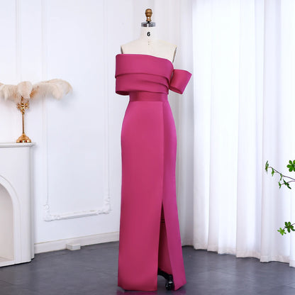 Sharon Said Elegant Off Shoulder Pink Dubai Evening Dress with High Side Slit for Women Wedding Party Gown SF108 Customized