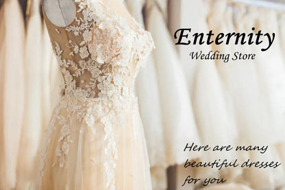 Enternity Fashionable V-neck Wedding Gown For Bride Spaghetti Strap Court Train Lace Applique Vestido De Novia Customized