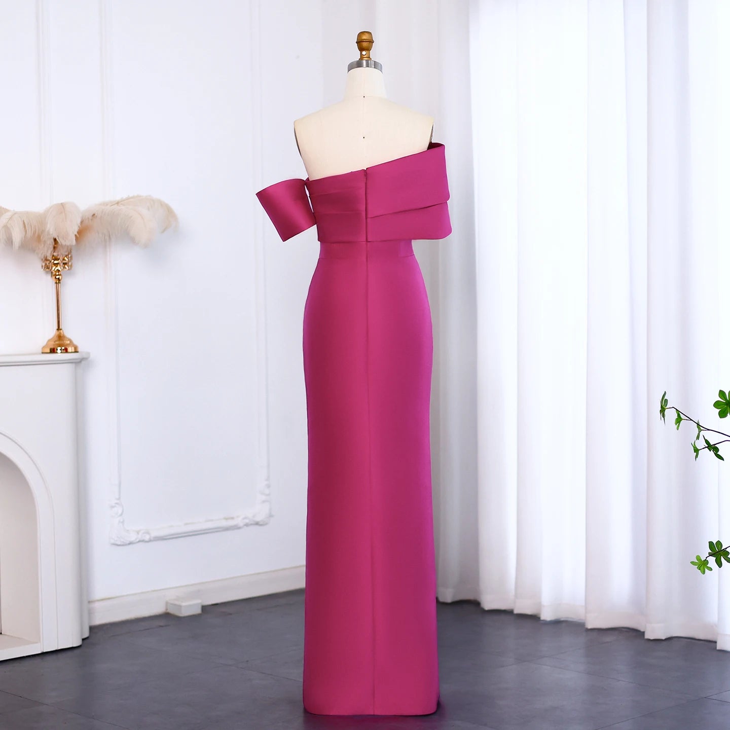 Sharon Said Elegant Off Shoulder Pink Dubai Evening Dress with High Side Slit for Women Wedding Party Gown SF108 Customized